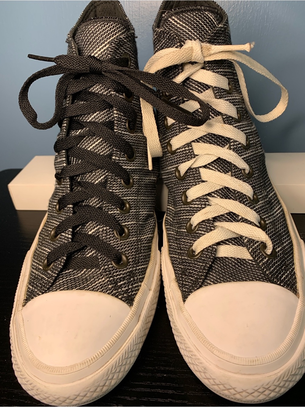 Women's High-Top Canvas Sneakers in Black and Cream